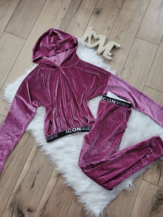 Dres welurowy komplet bluza dresy