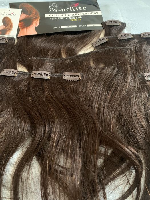 Трессы на заколках , натуральные , новые в упаковке , каштан