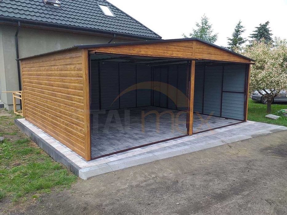 Garaż blaszany dwuspadowy / garaż 6x5 / drewnopodobny złoty dąb