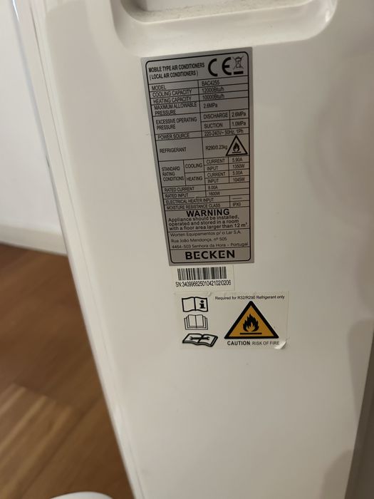 Ar condicionado portatil BECKEN 12000 BTU com todos os acessorios