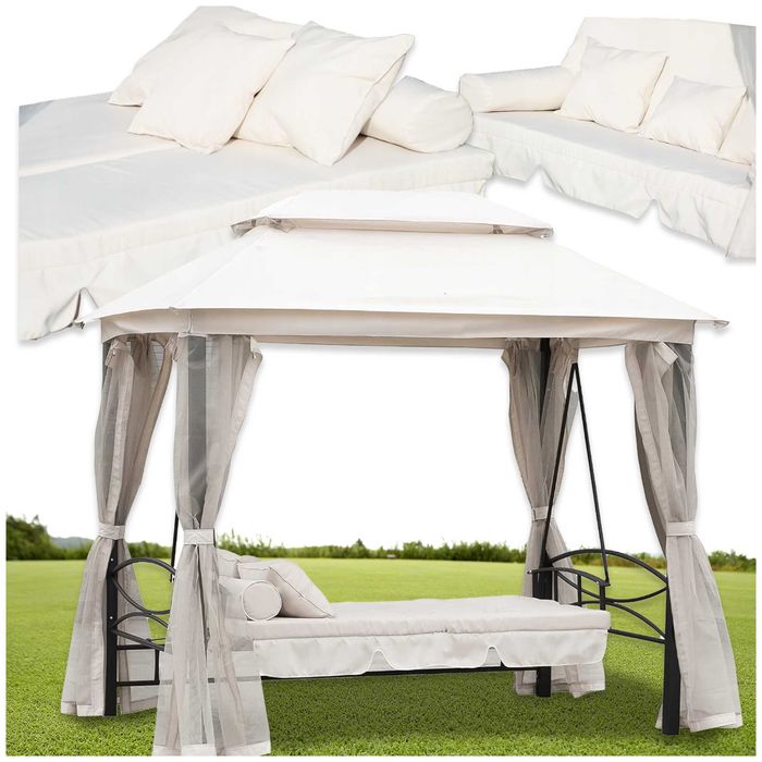 Nowoczesna 3-osobowa rozkładana huśtawka ogrodowa pawilon beżowa