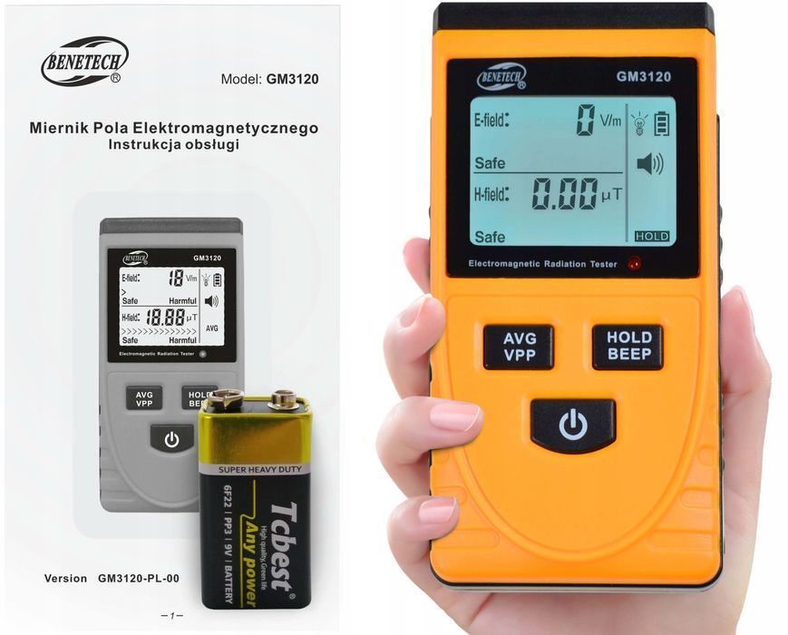 Miernik Pola Elektromagnetycznego Tester Fal - 1999v/m, 100ut - Ce 5g