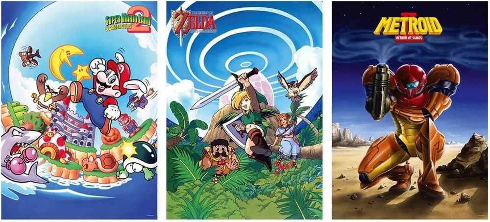 Conjunto de Pósteres Game Boy My Nintendo – Zelda, Metroid e Mario – Novo