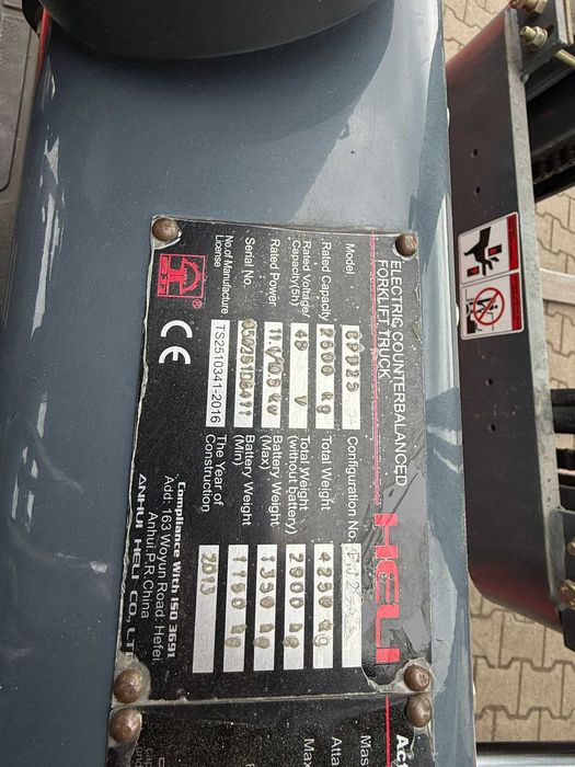 HELI CPD25 VE425AC – elektryczny wózek widłowy – 2013r – 1080 mth