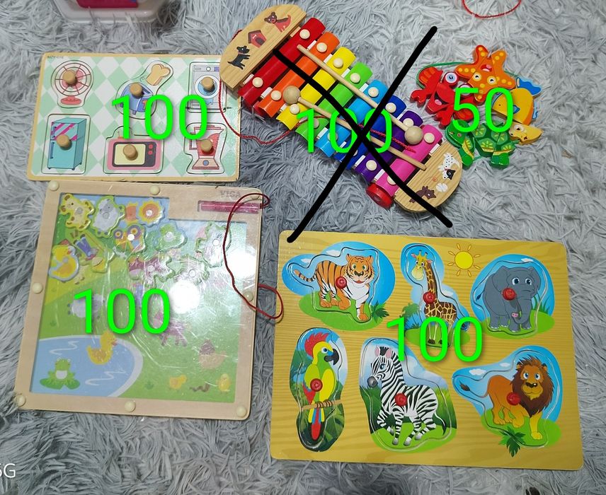 Лот Дерев'яні іграшки-вкладиши, розвиваючі, ксилофон-каталка