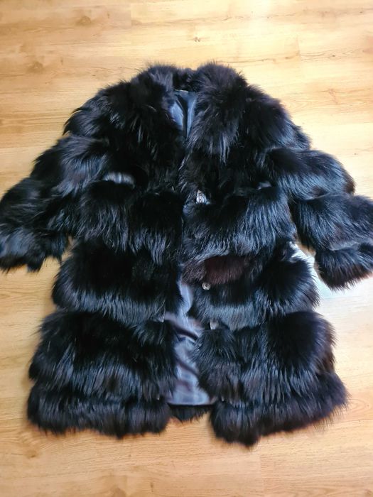 Przepiękne eleganckie futro lis, przeplatane skórą 44 / 46 - XXL / 3XL