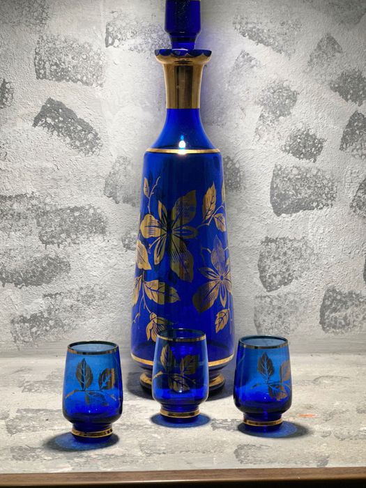 ⸻  Продам вінтажний набір із кобальтового скла Bohemia Crystal (Чехословаччина, до 80-х років