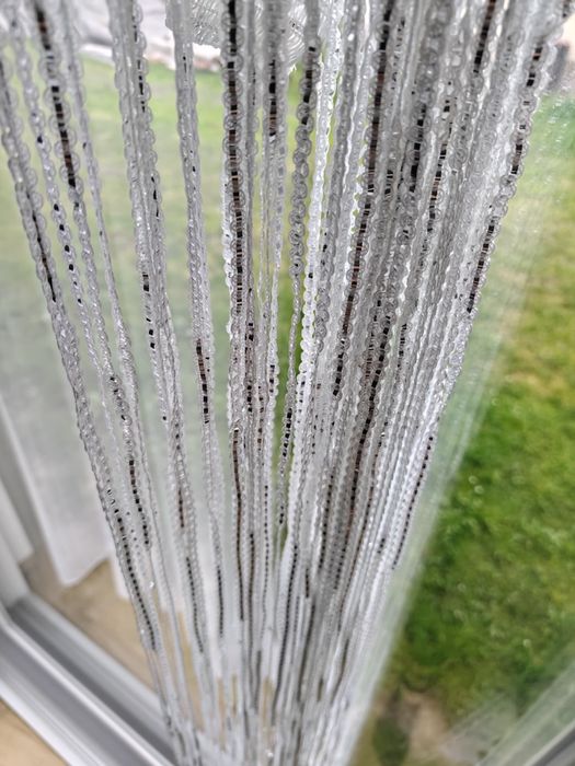 Zasłona, firanka, frędzle, biała, srebrna  100cm x 200cm