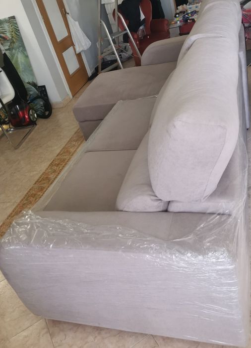 Chaise longue cama tecido APRIL dereita 4 lugares vison (Conforama)