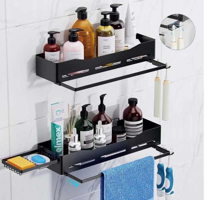 Półka łazienkowa samoprzylepna organizer prysznicowy 2szt czarny mat
