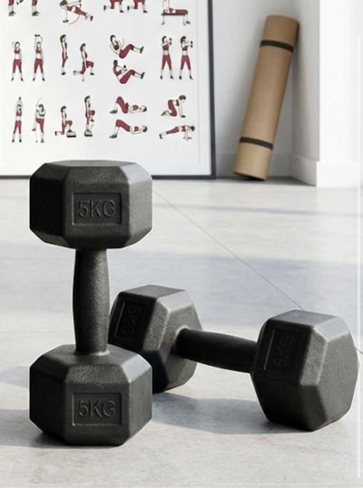 Zestaw 2w1 Hantle Bitumiczne Hantelki 2x5kg do Domu Ćwiczeń na Trening