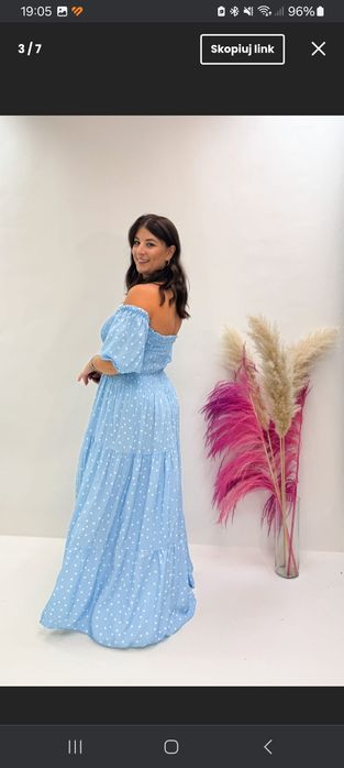 Długa, jasnoniebieska sukienka damska plus size , hiszpanka ,L,XL,XXL