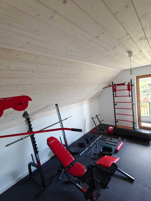 Kompletna siłownia domowa – 156 kg obciążenia – ławka, rack, gryfy