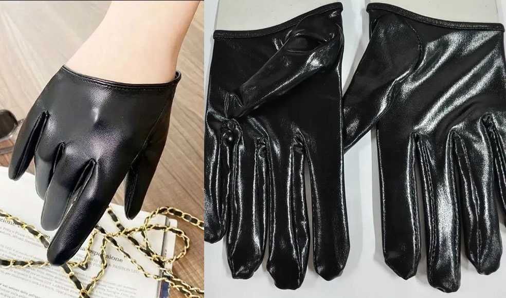 Лаковые Кожаные перчатки напальчники Шкіряні рукавички на пів ладошки