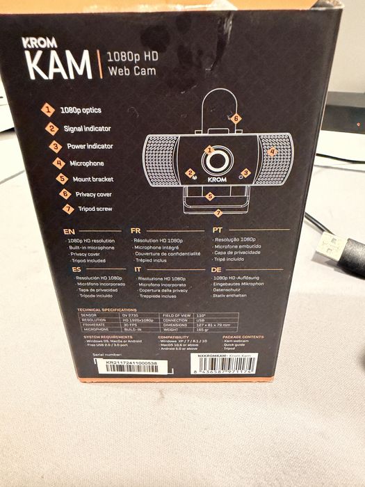 Webcam KROM KAM Full HD 1080p com Microfone + Tripé | Como Nova