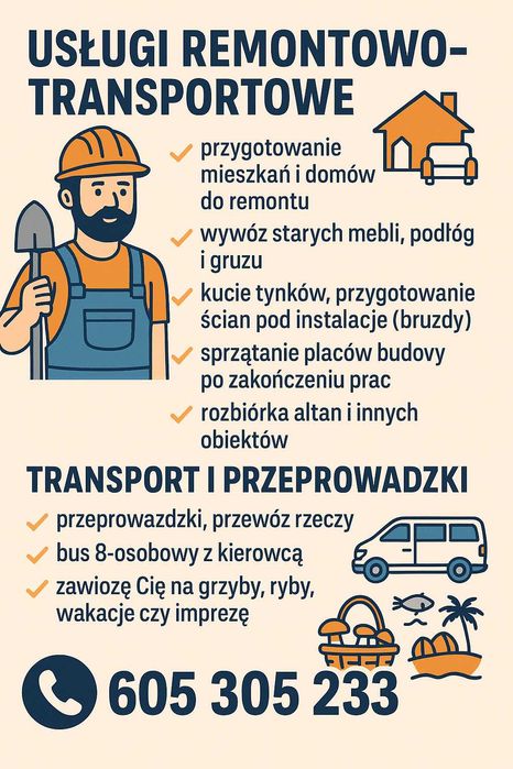 Przeprowadzki • Transport • Rozbiórki • Sprzątanie – Powiat Świdnicki