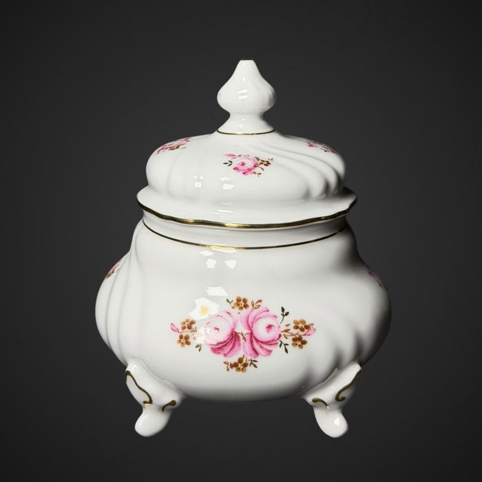 Porcelanowa cukiernica na nóżkach Weimar róże vintage B6/041030