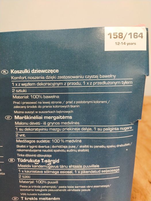 Koszulki dziewczece 158/164 niebieski + róż