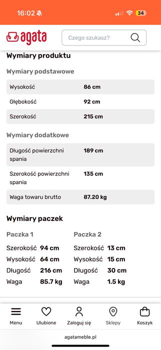 Sofa meteriałowa na drewnianych nóżkach 215x92