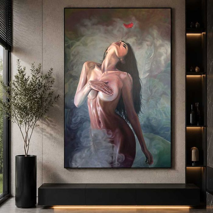 „Czerwone piórko” – Wielki Obraz Olejny | 150x100 cm | Unikat | VibRaMy