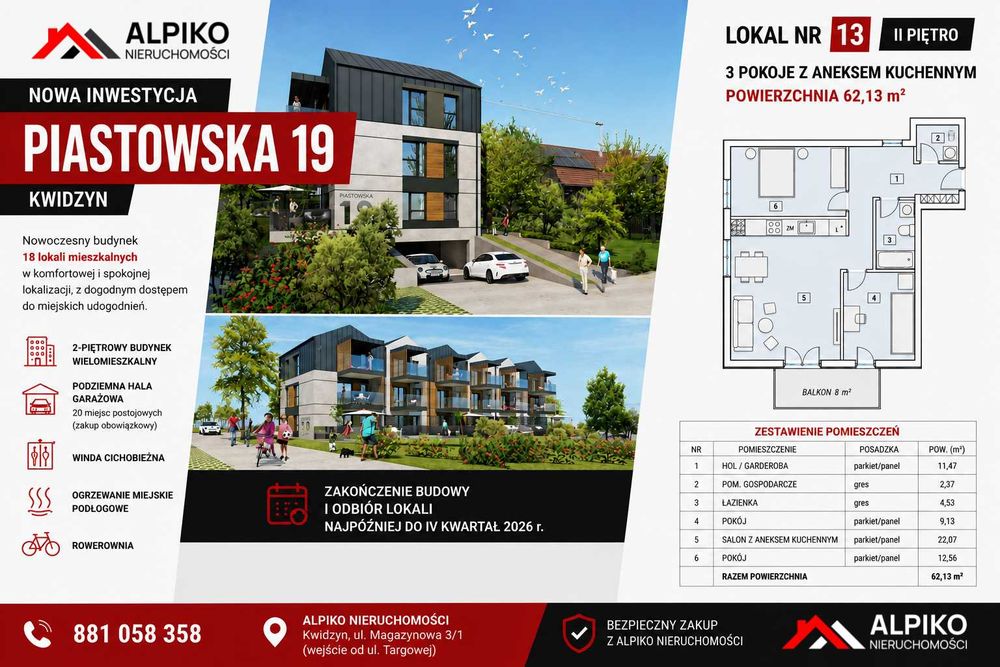 Nowe mieszkanie - Piastowska 19 - II piętro 3-pokoje, WINDA