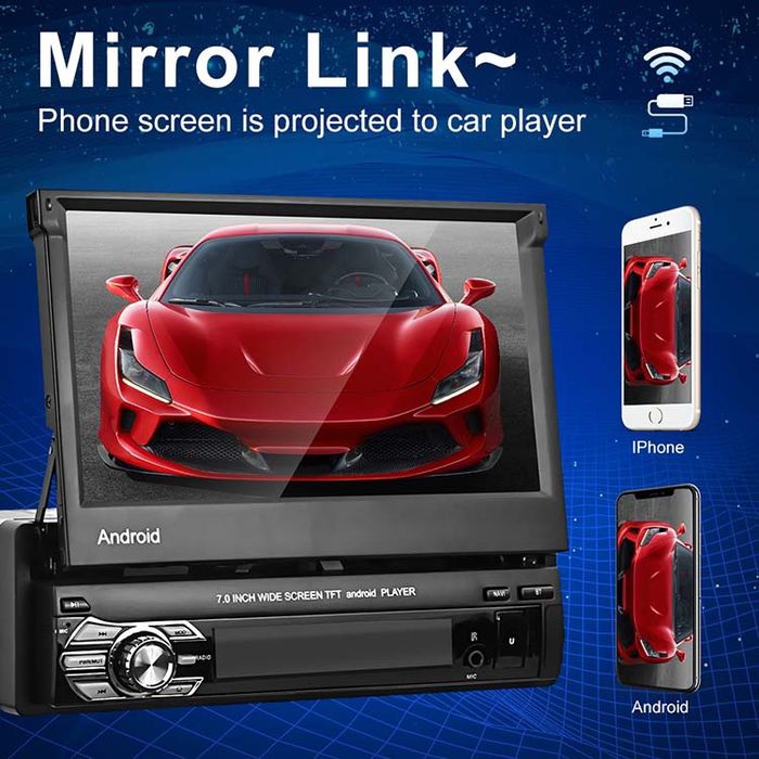 Rádio 1din 7" retrátil com GPS WiFi Mirrorlink android NOVO