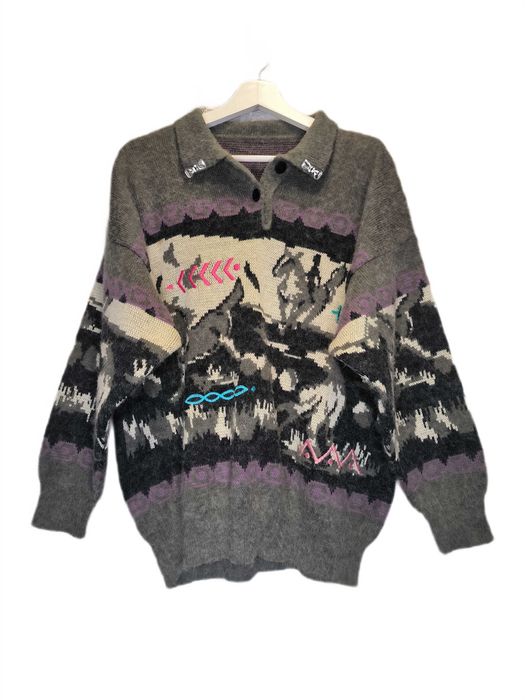 Sweterek Vintage Kolorowy Szary