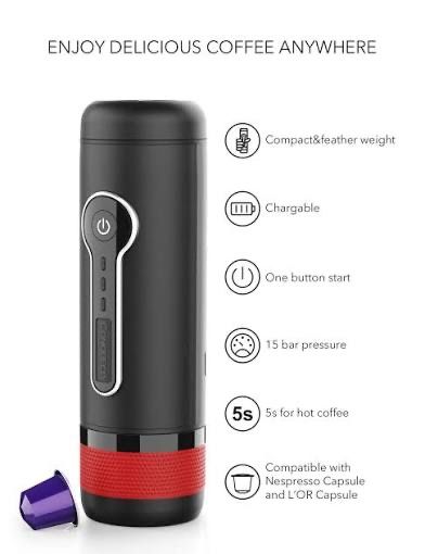 Conqueco - maquina café portátil a bateria ou 12v ou 220v