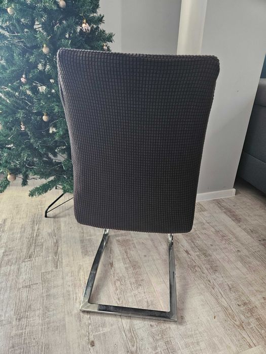 Pokrowce na krzesła komplet czarne żakardowe kratka 4 szt