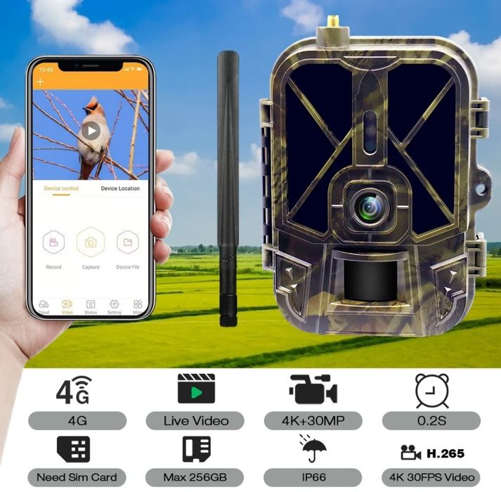 Camara de Caça 4G  Video em direto - Bateria de Lítio