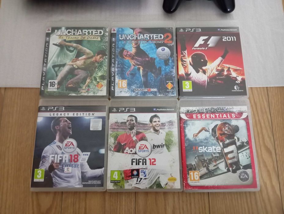 PS3 slim PlayStation 3, 2 comandos, 6 jogos (retomo jogos PS1 e PS2)