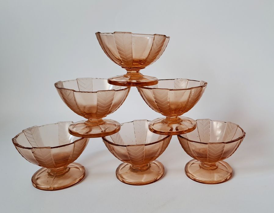 6x pucharek Art deco Zawiercie szkło kolorowe