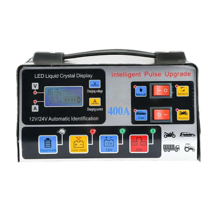 Carregador bateria carro camião mota 12v 24v 220w inteligente LED NOVO