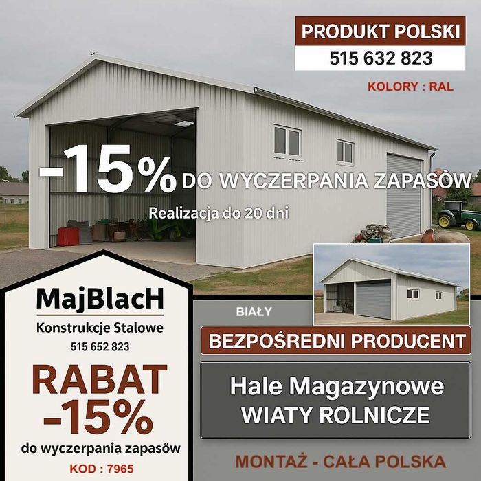 JEDNOSPADOWA Ocynkowana - Wiata /Hala / Garaż | PRODUCENT – Maj-Blach