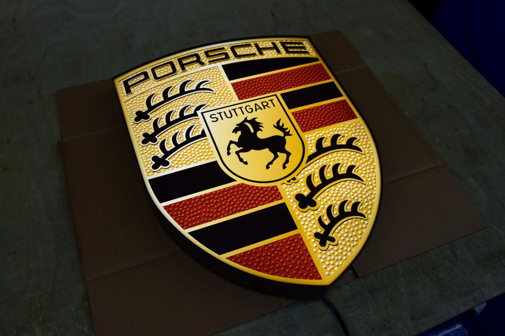 Podświetlane Logo PORSCHE, Reklama 3D, Baner, Lampa, Kinkiet, Prezent