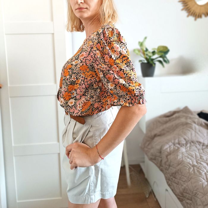 Zwiewna kwiecista bluzka letnia oversize luźna vintage