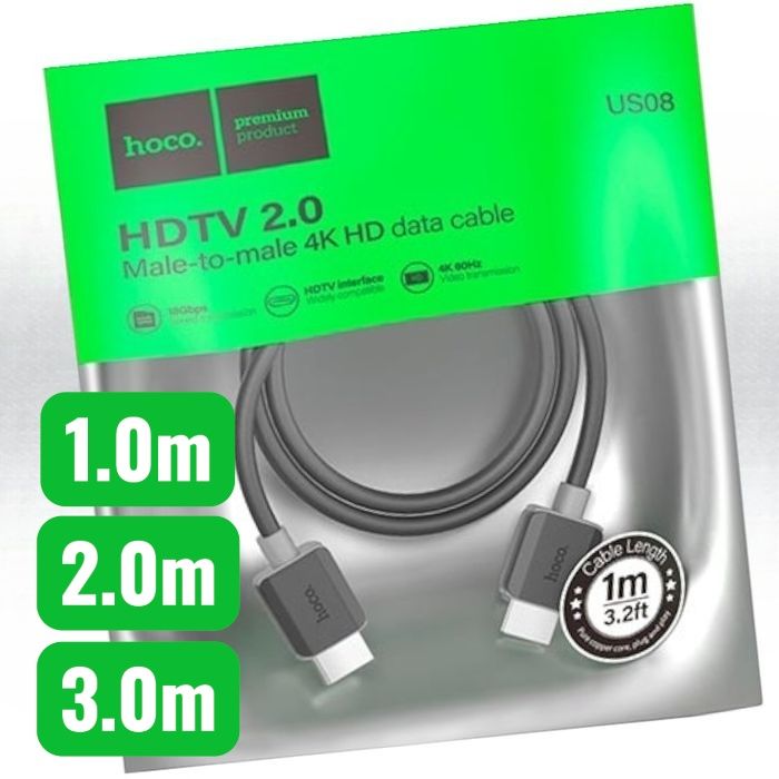 Кабель HDMI V.2.0 1m 2m 3m‼️HOCO US08 HDTV 4K HD
