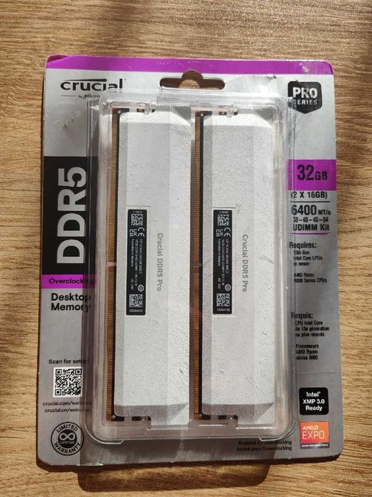 Pamięć RAM Crucial Pro 2x16GB 32GB ddr5 6400mhz białe XMP/EXPO