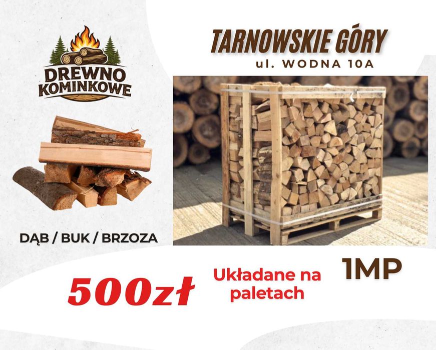 Drewno Kominkowe DĄB / BUK / BRZOZA / Pakowane 1 mp - na palecie / Drzewo / Opał / Transport