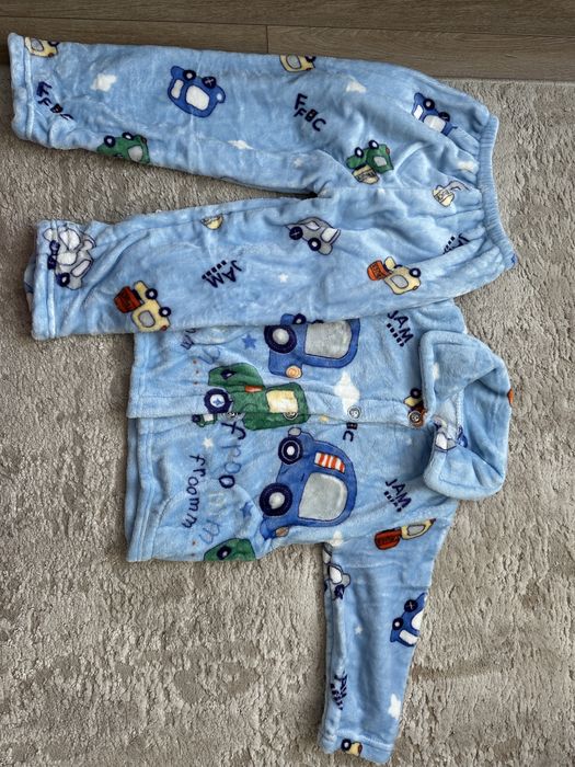 Дитяча тепла піжама з машинками  (флісова, дуже м’яка)