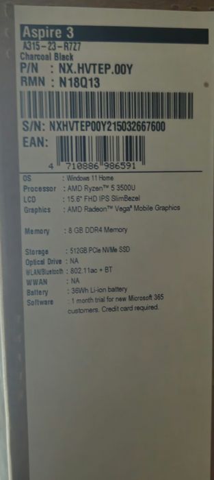 Laptop Acer Aspire 3 Ryzen 3500U Vega 8
