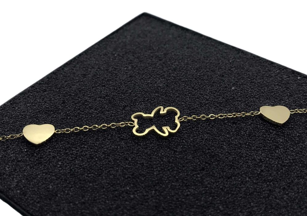 Bransoletka złota miś dwa serca 20cm stal chirurgiczna