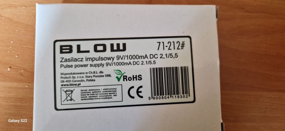 Zasilacz impulsowy 9v/1000mA Nowy nie używany
