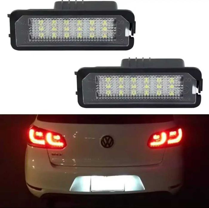 LED підсвітка номерного знака VW Golf Passat Skoda Superb Seat Leon Ibiza Altea — комплект 2 шт, білий світлодіод