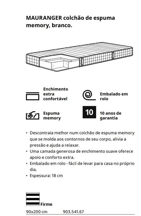 Colchão 90x200cm espuma+viscoelástico