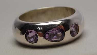 Srebrna obrączka naturalne ametysty R.14