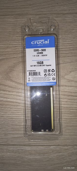 Pamięć RAM 16GB DDR5 crucial 5600mhz CL46