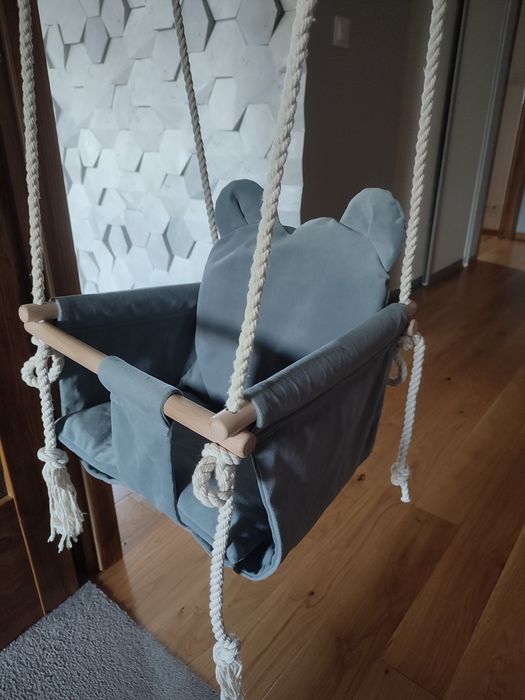 Huśtawka miś do domu i ogrodu szara welur