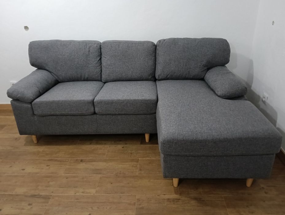 Sofá 3 lugares com chaise longue – NOVO (apenas montado)