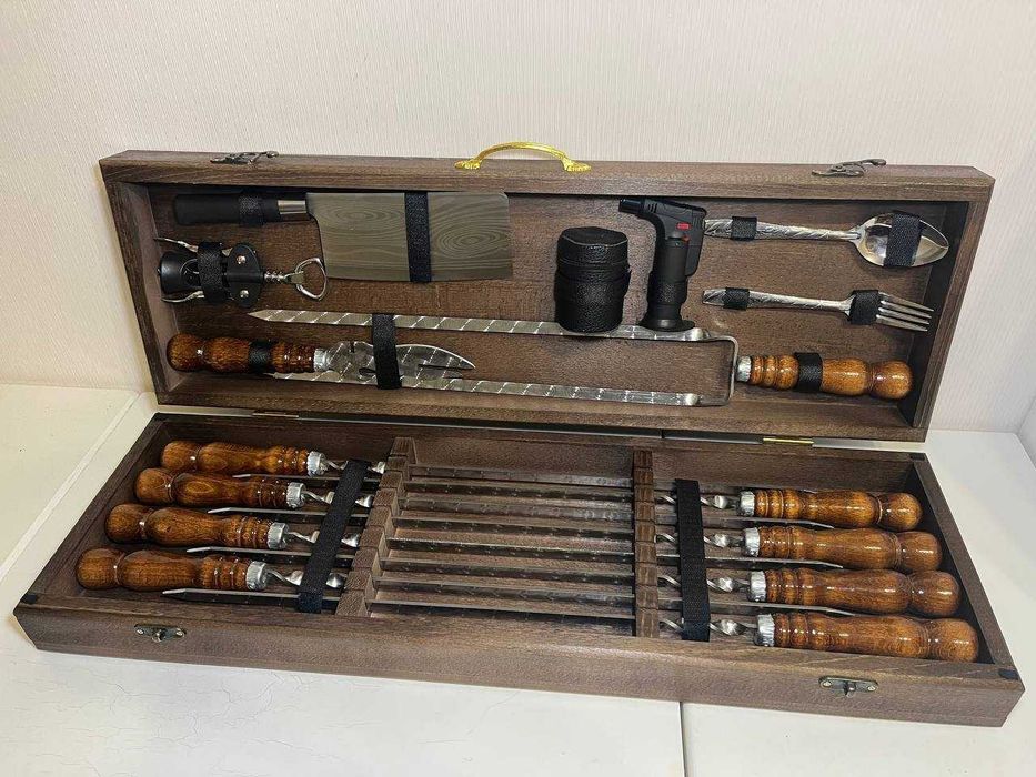 Топ продаж! Набіри шамурів у дерев'яних кейсах Подарок Набор шампуров